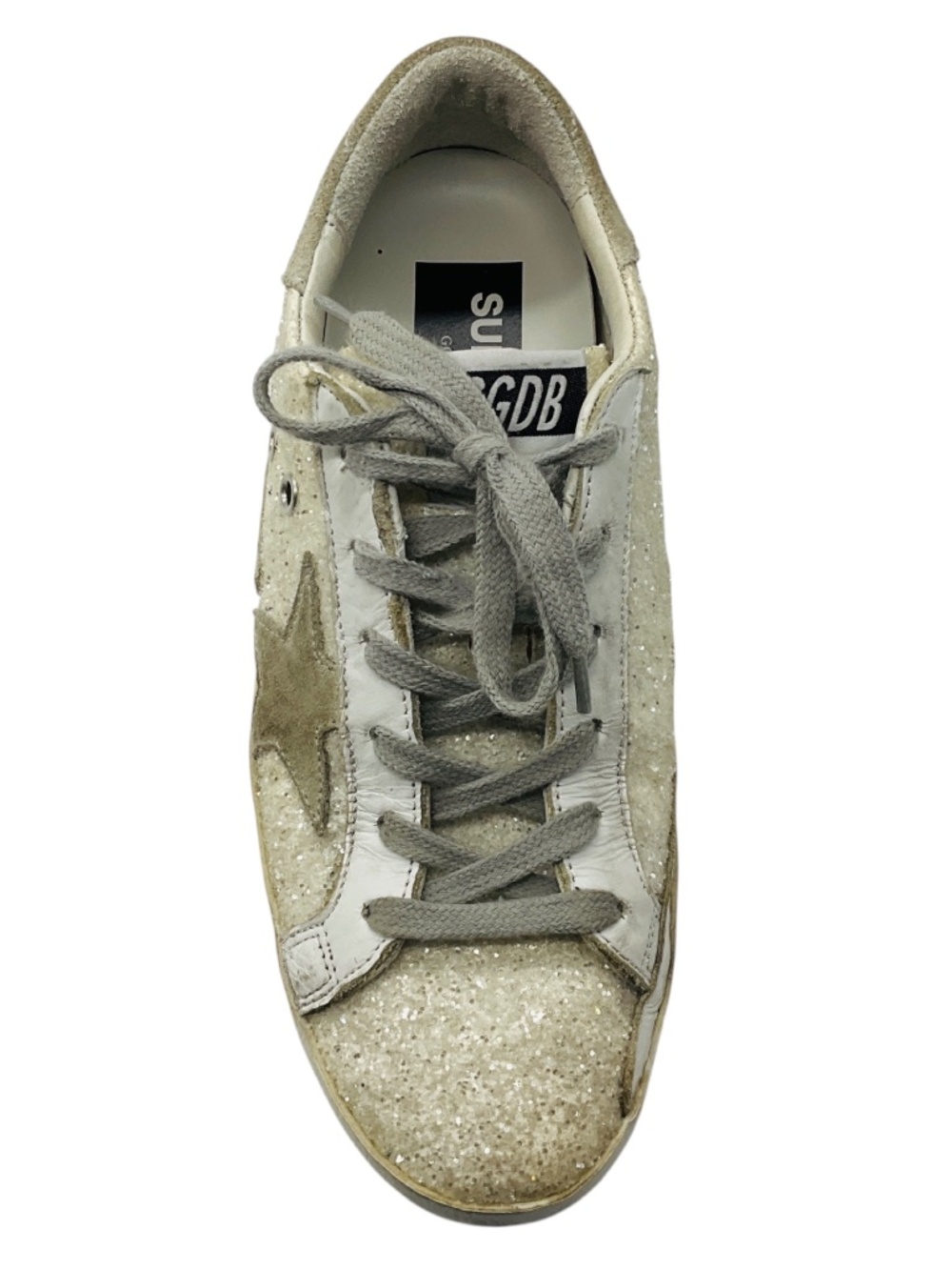 GOLDEN GOOSE DELUXE BRAND WHITE / GREY SUEDE TRIMMED GLITTER LOW TOP SUPERSTAR S - Picture 4 of 7